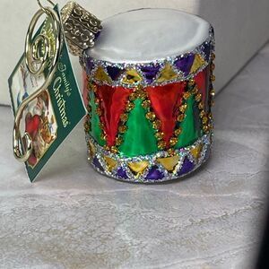 NWT retired Old World Christmas fancy drum blown glass ornament